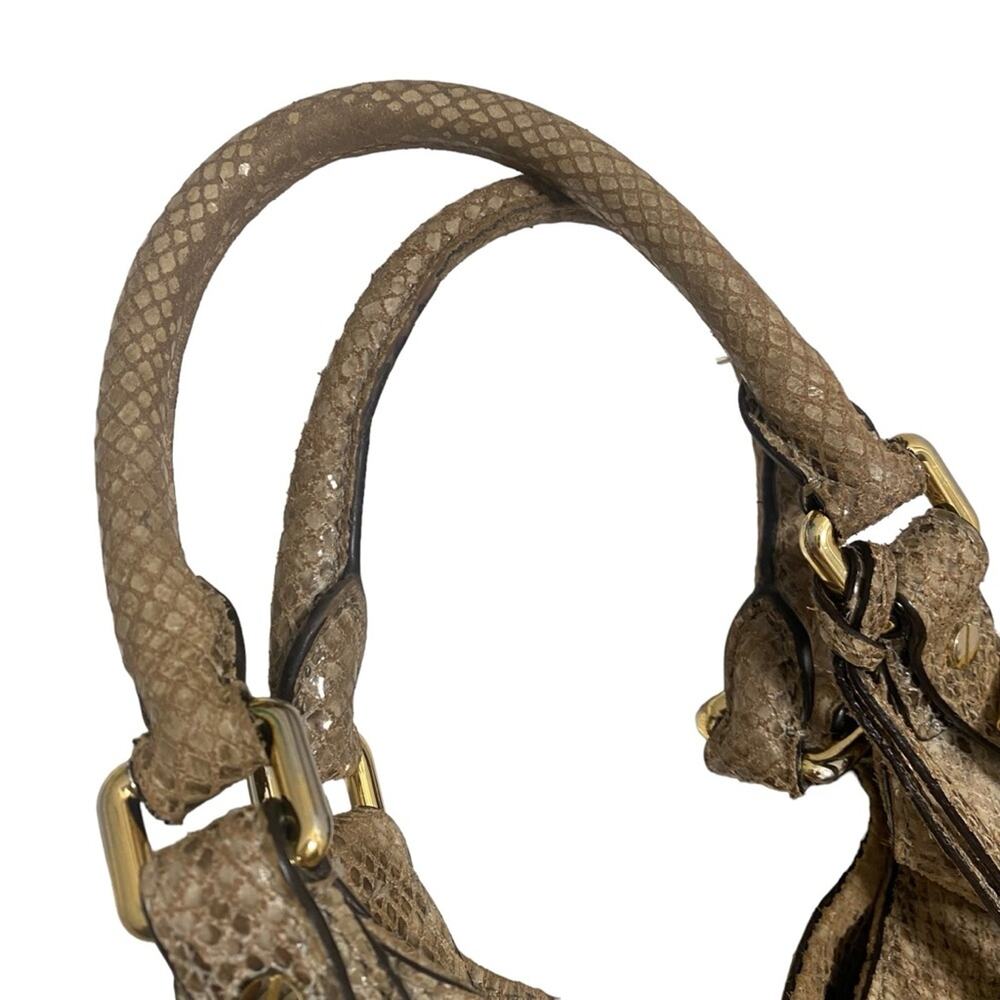 Michael Kors Beige Python Effect Leather and Suede Bedford Hobo Purse Tote Bag - Picture 14 of 16